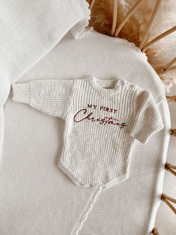 'My First Christmas' Long Sleeve Knit Romper Set