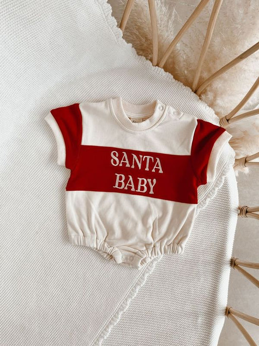 'Santa Baby' Two Toned - Short Sleeve Bubble Romper